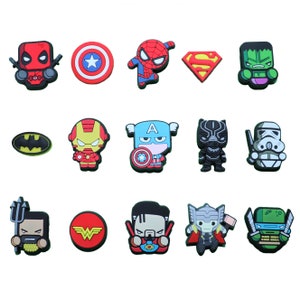 15PCs super hero themed charms for cro, shoe clog charms for decoration jibbiz