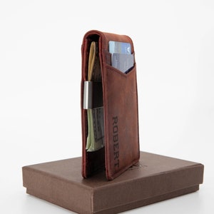 Cartera grabada para él, Cartera personalizada para papá, Regalo para novio, Regalo de aniversario para novio marido, Cartera de cuero para hombres