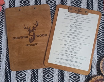 Tablero de menú de madera grabado a láser: Portapapeles para restaurante (A4/A5)