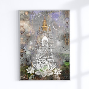 Arte stampabile DIGITALE dei Tarocchi, IL GEROFANTE, Stampa di carte dei Tarocchi, Tarocchi degli Spiriti delle Terre Perdute, Decorazione murale mistica, Luogo Sacro, Bodh Gaya, Buddha