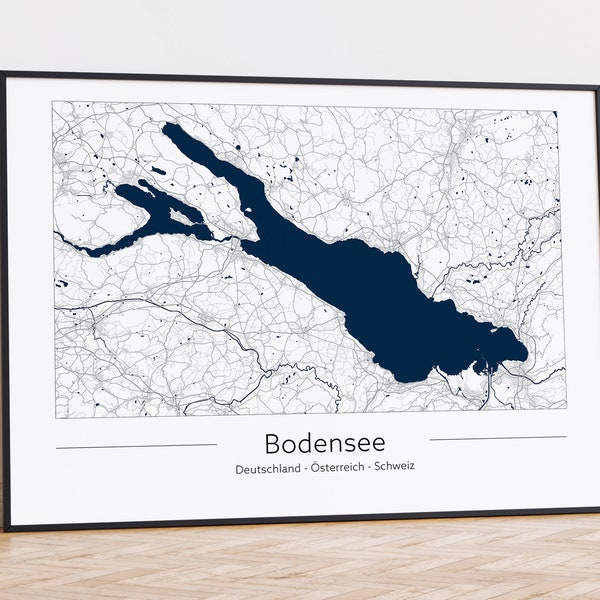 Bodensee Karte druckbares Poster | Minimalistische Landkarte | A2 | Digitaler Download