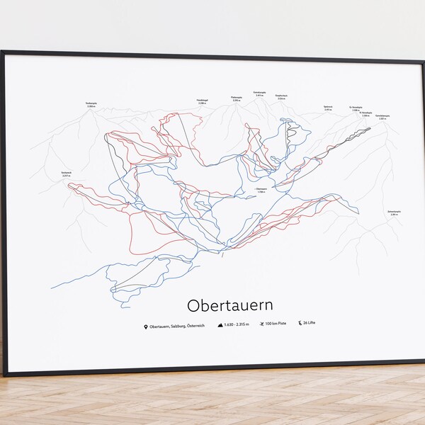 Obertauern Ski Area Poster | Piste map | DIN A2 | Gift for skiers | Digital Download