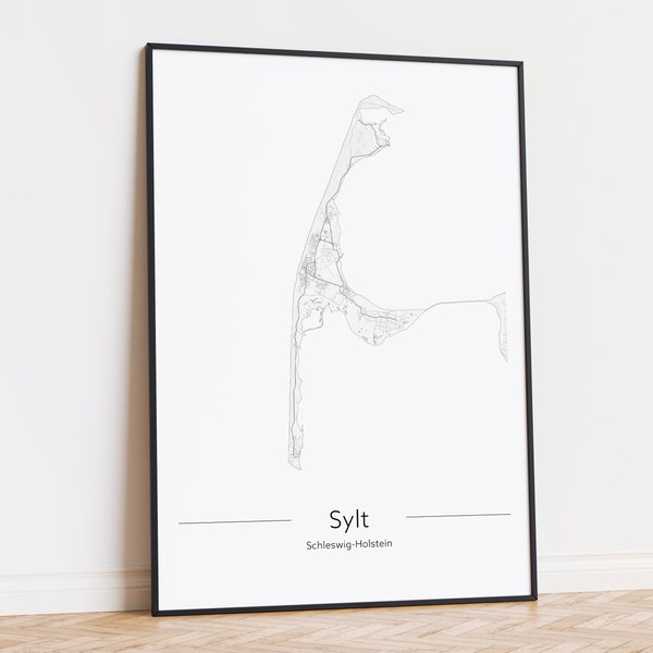 Sylt Map Poster | Minimalist map | North Sea | 2 versions | A2 | Minimal Map | Digital Download