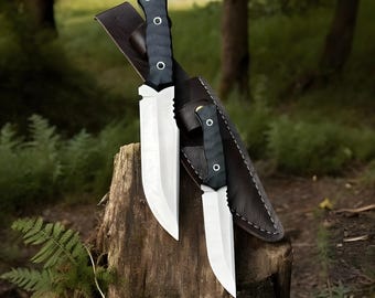 Handmade High Carbon Steel Survival Knife Set, Bushcraft & Camping Knives with Leather Sheath