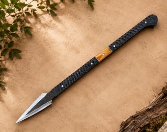 Hand Forged 5160 Steel Viking Spear, Micarta Pakka Wood Handle, Leather Sheath