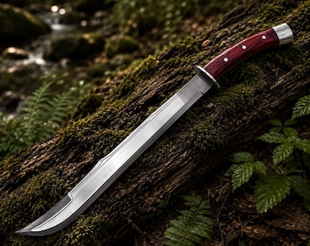 Handmade Carbon Steel Survival Knife, Wood Handle, Leather Sheath, Camping Hunting Tool