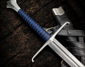 Hand Forged Steel Sword With Leather Scabbard Medieval Style Collectible, Gift For Him