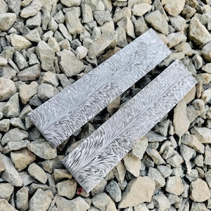 Pair Of Feather Damascus Steel Billet Bar Blank Making Knife Blade Diy Material VG10 Sandwich Heat Treated