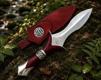 Hand-Forged 1095 Steel Dagger – Double-Edged Boot Knife with Rosewood Handle & Leather Sheath