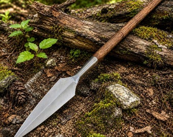 Hand-Forged Spartan Spear | D2 Steel Spear with Rosewood Handle & Leather Sheath | Medieval Collector Display Piece