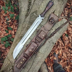 Hand-Forged 5160 Spring Steel Machete | Full Tang Hunting & Bushcraft Knife | Outdoor Survival Tool with Leather Sheath | Gift for Him