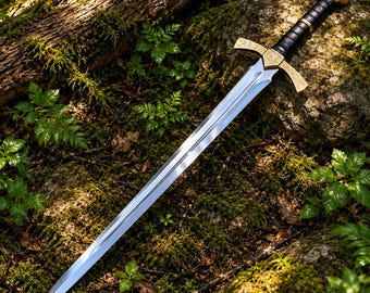Handmade Fantasy Longsword, Medieval Inspired Stainless Steel Collectible Sword, Leather Wrapped Handle