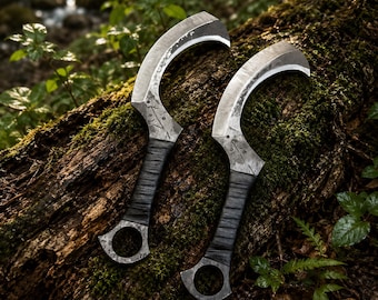 Cuchillo Khopesh forjado a mano, hoja de acero al carbono de 35,5 cm, funda de cuero, hoja de colección estilo vikingo.