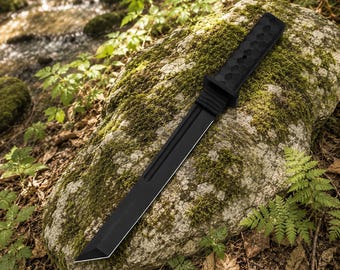 Handmade D2 Steel Tanto Knife, Micarta Handle, Leather Sheath, Hunting Camping Tool