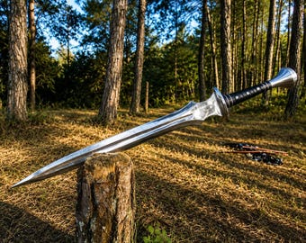 Handmade Fantasy Sword | Carbon Steel Medieval Sword with Rosewood Handle & Silver Guard | Collector Display Gift