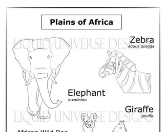 African Animals || Poorly Drawn Animals Coloring Page || Meditation & Stress Relief || Instant Download || Coloring for Relaxation ||