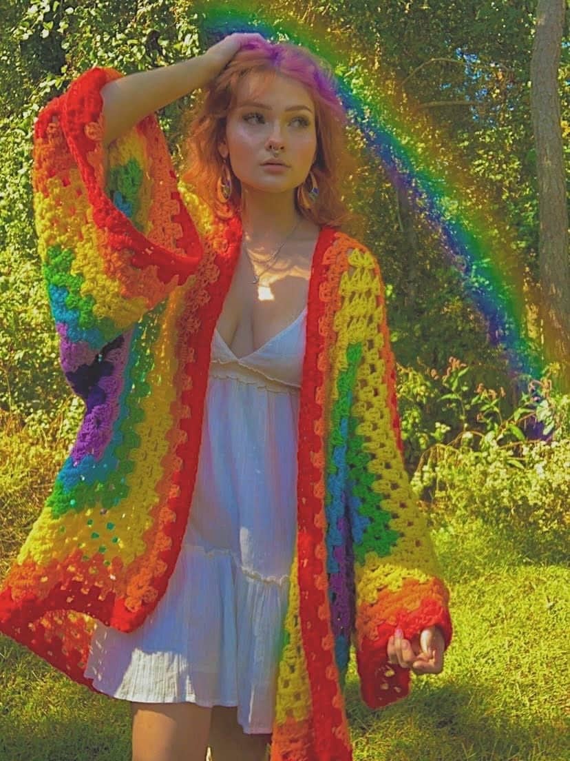 Rainbow colored hotsell cardigan