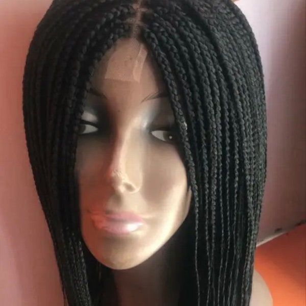 1X Braided wig-feathers. Shoulder length. Black. Handmade without good finishing.