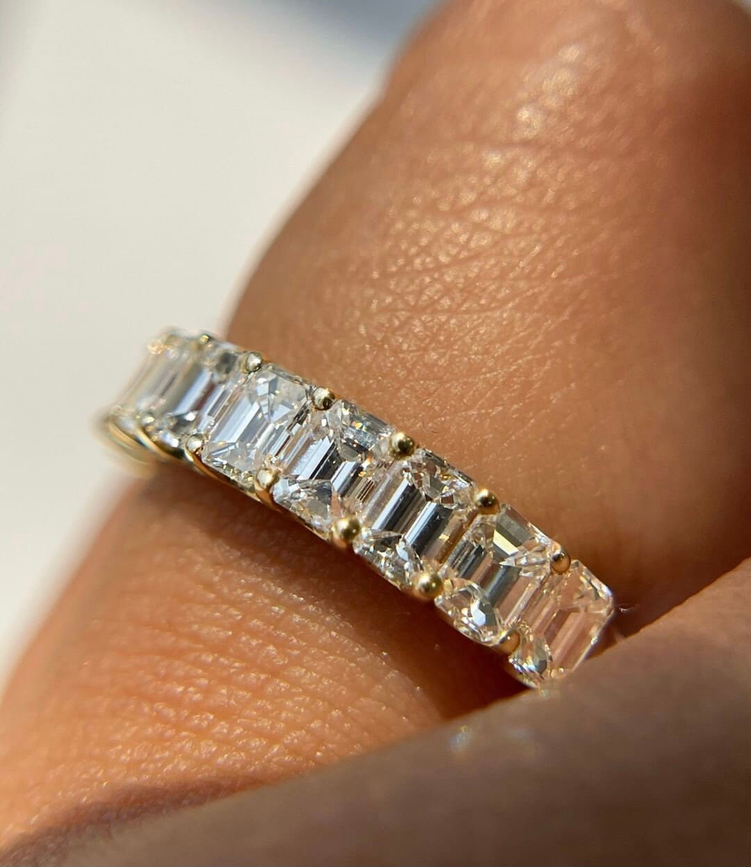 4CT Emerald Cut Half Eternity Band 14K Solid Gold Moissanite Etsy