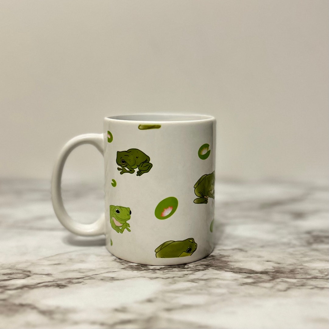 Frog & Clover Ceramic Mug – Cottagecore Nature Gift - Etsy