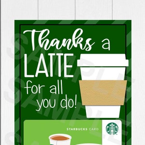 Week van de waardering van de leraar. Bedankt een latte-koffie. Directe digitale download. Waardering door docenten Starbucks. Cadeaubon NIET inbegrepen. 4x6