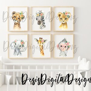 Safari Nursery Prints Safari Kid Decor Set of 6 Safari Nursery Wall Decor Safari Animals Nursery Printable Instant Digital Download JPG