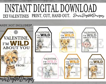 Zoo Instant Download Valentines. Printable valentine cards. Wild about you Valentine handouts. Instant Digital Download Valentines Jungle