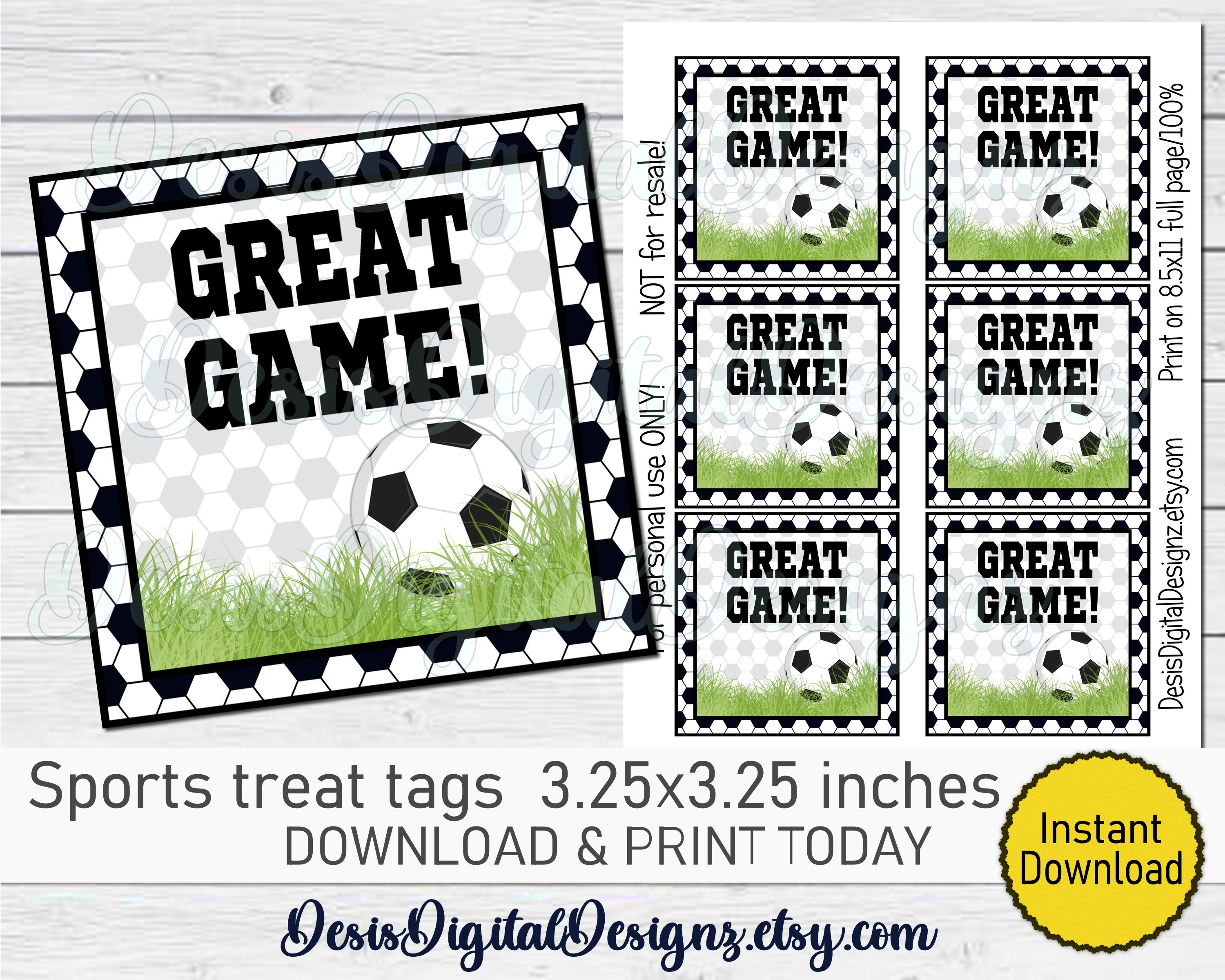 Great Game Treat Tags Soccer Handout Game Day Favors Mini Cookie Cards ...