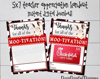 Teacher Appreciation Week. Instant Digital Download. Teacher Appreciation Printable. End of School Year Gift. Gift Card NOT included. 5x7