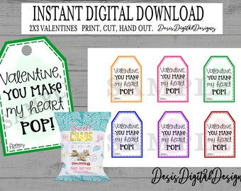 Popcorn Valentijnskaart Valentijnsfeestje gunst School Valentijn je laat mijn hart knallen Valentijn Klaslokaal Valentijnskaarten INSTANT DIGITALE DOWNLOAD