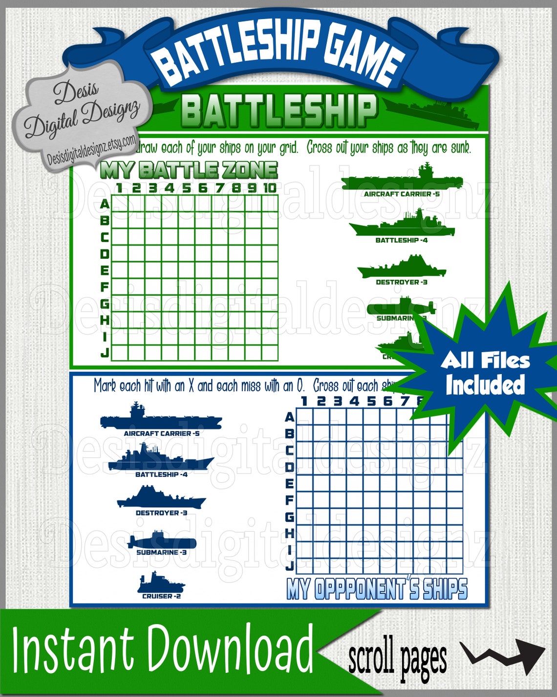 Printable Battleship Game Printable Board Game Battleship Etsy Canada