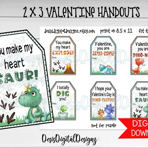 Dinosaur Valentine Handouts. Classroom Valentines for School. Dino-mite Valentine Cards Valentine Cards Valentine Handouts Printable Tags