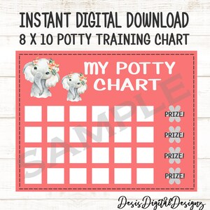 Elephant Potty Training Chart. Potty Chart. Potty Training Printable. Potty Training Digital Download Chart. Girl Toddler Potty chart