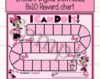 Minnie Mouse Reward Chart Behavior Chart Daily Chore Chart Printable Minnie Mouse Sticker Chart Toddler Reward Chart Digital Download Chart.