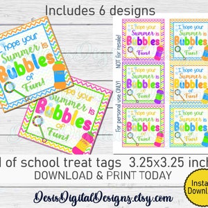 I Hope Your Summer Is Bubbles Of Fun Last Day of School Favor Tags Bubbles Tag Printable School handout End of school year gift Teacher gift