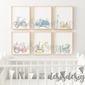 Construction Nursery Prints Tractor Kid Decor Set of 6 Nursery Wall Decor Boho Bohemian Nursery Printable Instant Digital Download JPG