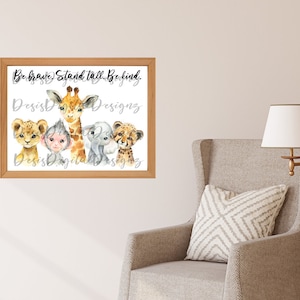 Jungle Nursery Prints Affimation Jungle Nursery Wall Decor Animal Nursery Printable Instant Digital Download JPG Be Brave Stand Tall Be kind