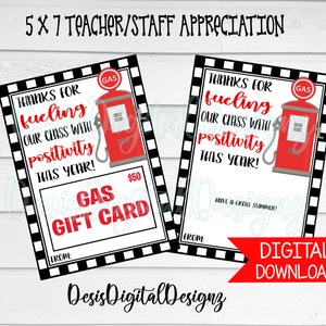 Thanks for Fueling Our Class with Positivity. Teacher Appreciation Gas Gift Card Holder. Instant Digital Download Printable. Gas Card. 5x7