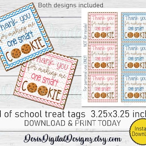 Thank You for Making Me One Smart Cookie Tags Thank You Teacher Tag ...