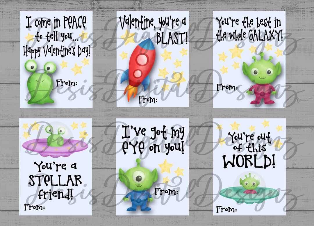 Instant Download Valentines. Print From Home Valentine Cards. Alien ...