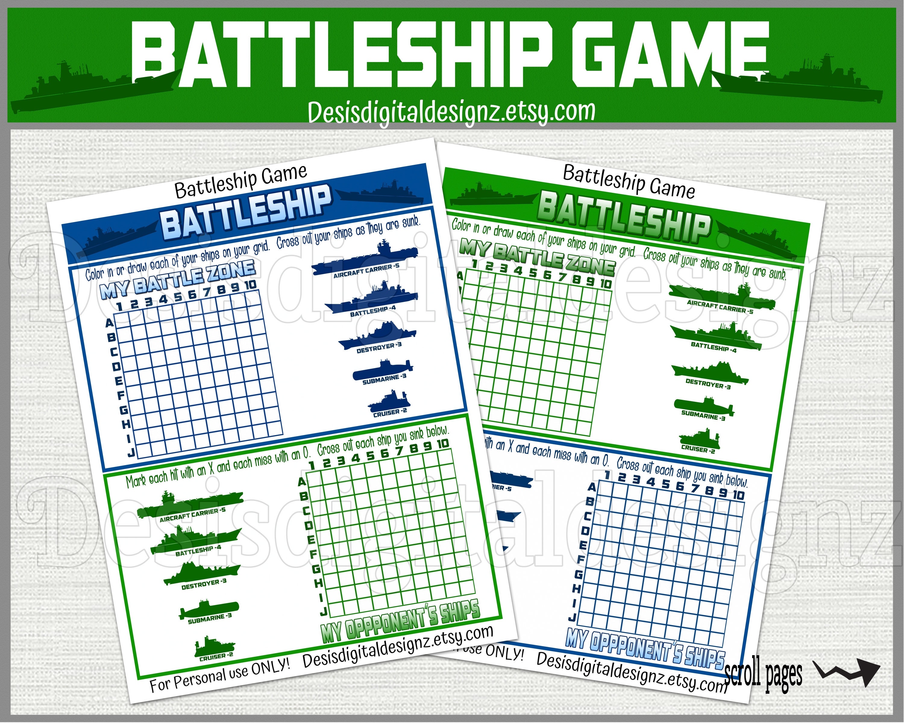 Printable Battleship Game Printable Board Game Battleship Etsy Canada