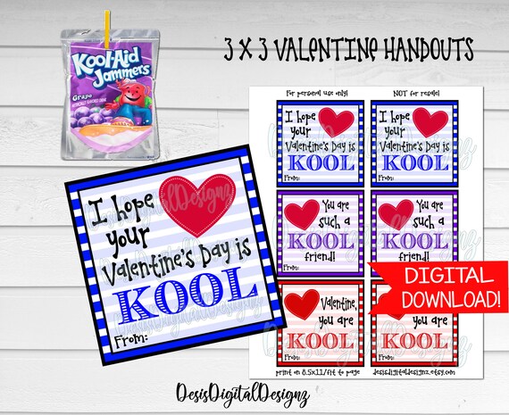 Kool Valentine's Day. Valentine Day Handouts. Kool-aid. - Etsy