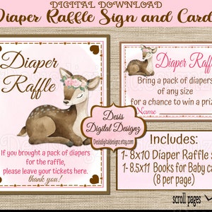 Hirsch Windelkarte Deer Diaper Raffle Karten Mädchen Baby Shower Mädchen Rehe Baby Shower Baby Mädchen Oh Reh Dusche Wald Blumen Hirsch Bündel