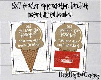 Teacher Appreciation Week. Instant Digital Download. Teacher Appreciation Printable. End of School Year Gift. Gift Card NOT included. 5x7