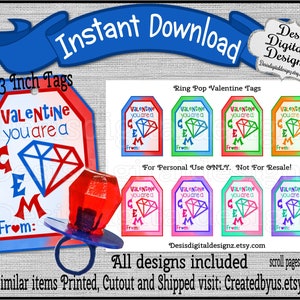 Tarjeta de San Valentín Ring Pop Regalos de fiesta de San Valentín San Valentín escolar Joya de un amigo San Valentín en el aula DESCARGA INSTANTÁNEA Imprimible