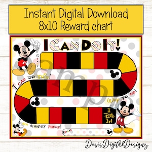 Gráfico de recompensas de Mickey Mouse Gráfico de comportamiento Gráfico de tareas diarias Gráfico de calcomanías de Mickey Mouse para imprimir Gráfico de recompensas para niños pequeños Gráfico de descarga digital.