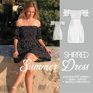 Summer Shirred Polka Dot Dress Pattern Bundle Beginner Friendly 4 Pdf digital sewing patterns | Size xxs/xs/s/m/l/xl/xxl