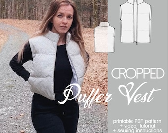 Débardeur court matelassé à motif | Gilet court | haut court | Veste matelassée en jersey upcycle | Patron numérique de couture pdf | Taille xxs/xs/s/m/l/xl/xxl