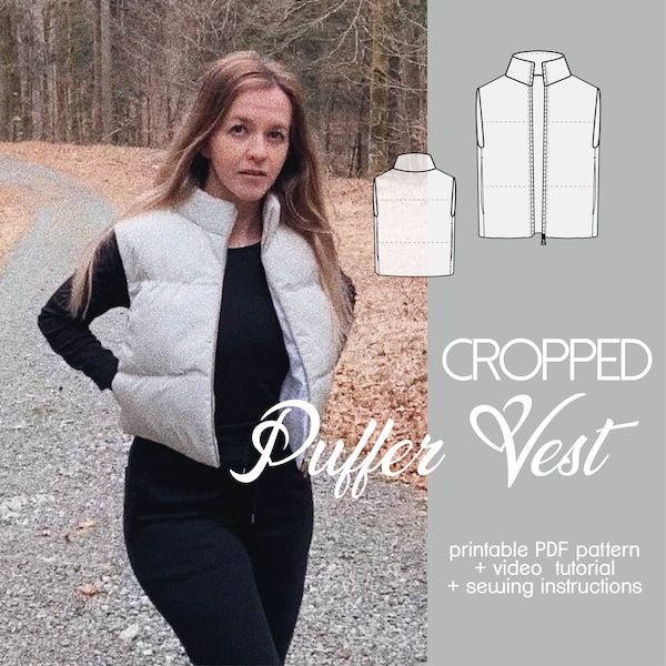 PATTERN Crop Puffer Vest | Crop Vest | Crop Top | Jersey puffer vest Jacket upcycle | Pdf sewing digital pattern | Size xxs/xs/s/m/l/xl/xxl