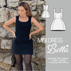 PATTERN Black Bella Mini Dress | Little dress | classic casual party holiday dress | Pdf digital sewing pattern | Size xxs/xs/s/m/l/xl/xxl